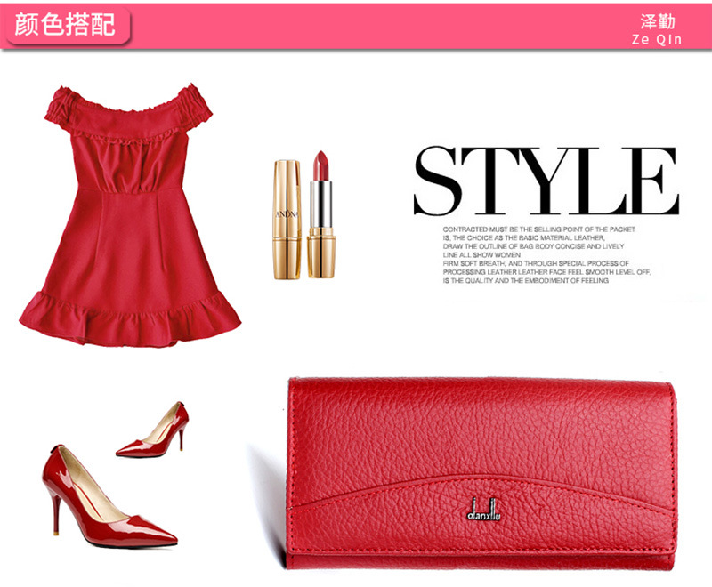 Ladies real leather wallet Ladies baotou layer cowhide long purse classic handbag Chinese red bag wallet