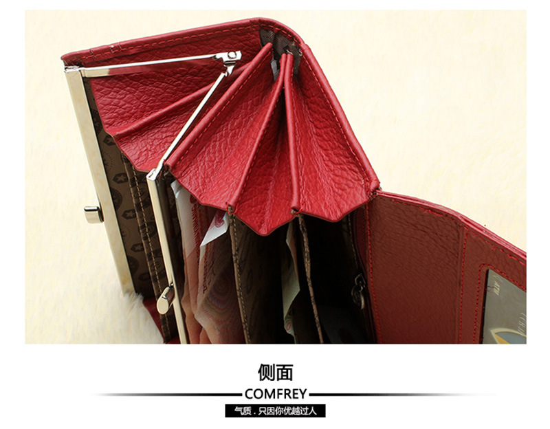 Ladies real leather wallet Ladies baotou layer cowhide long purse classic handbag Chinese red bag wallet