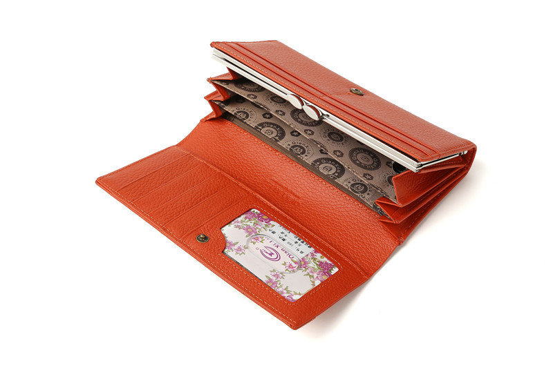 Ladies real leather wallet Ladies baotou layer cowhide long purse classic handbag Chinese red bag wallet