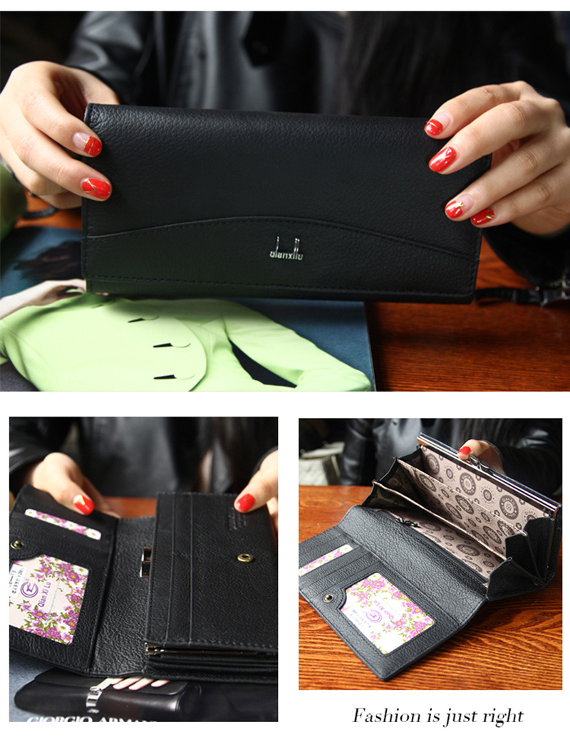 Ladies real leather wallet Ladies baotou layer cowhide long purse classic handbag Chinese red bag wallet