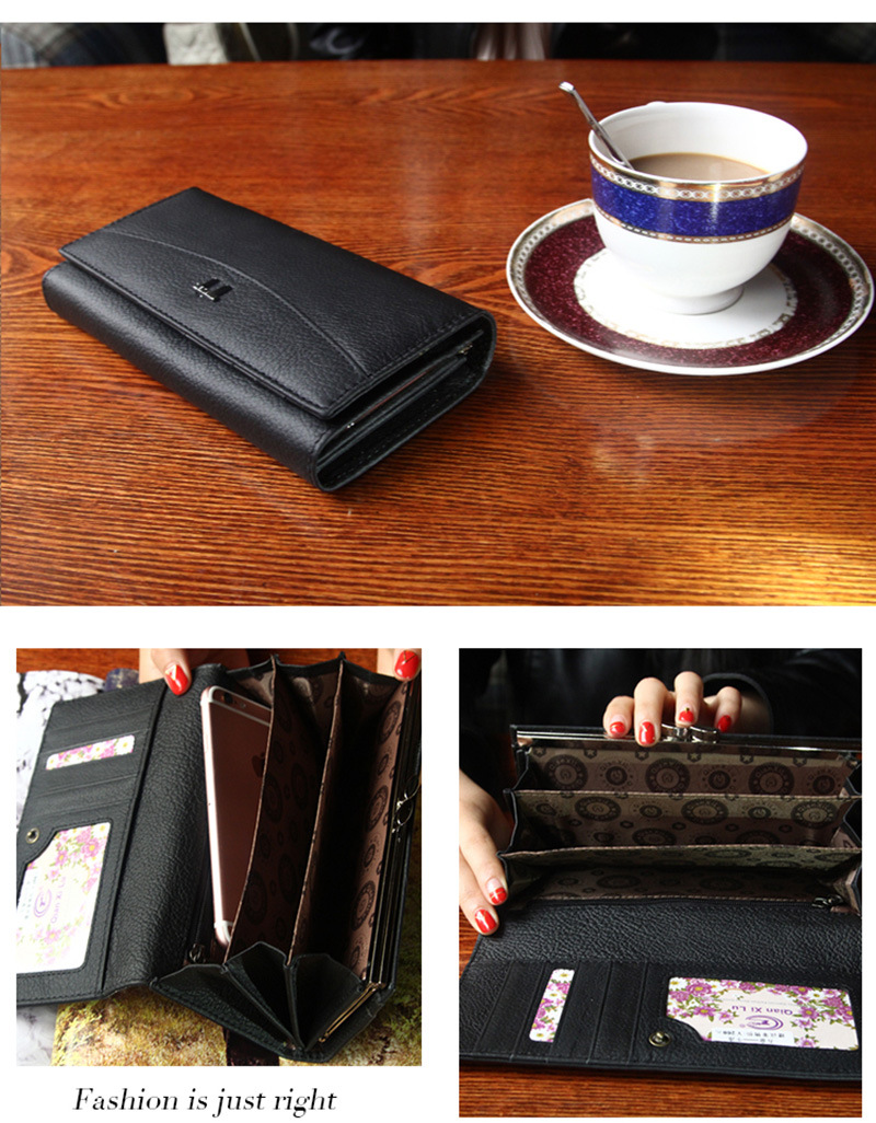 Ladies real leather wallet Ladies baotou layer cowhide long purse classic handbag Chinese red bag wallet
