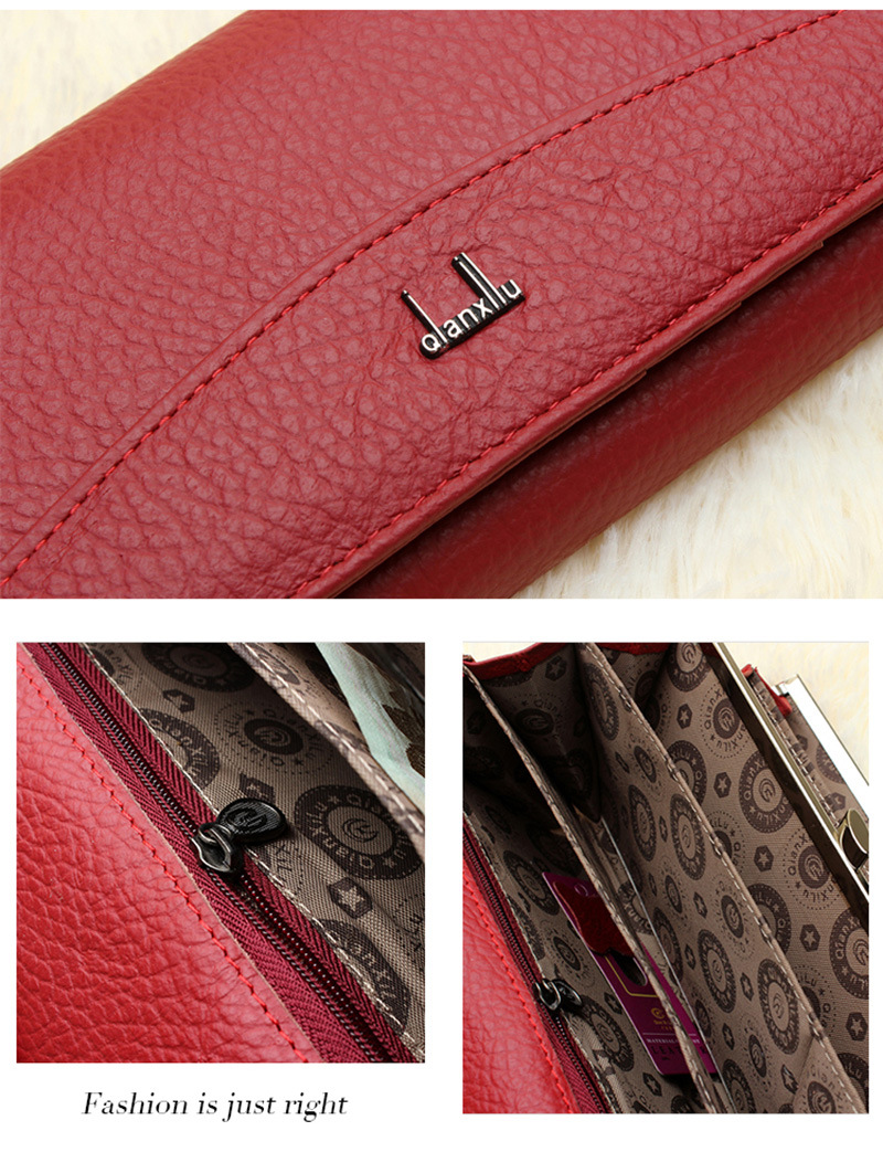Ladies real leather wallet Ladies baotou layer cowhide long purse classic handbag Chinese red bag wallet