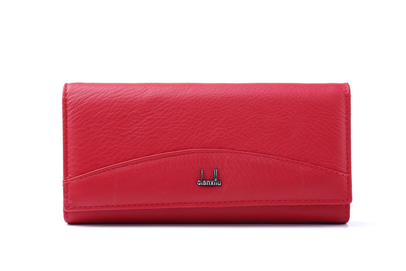 Ladies real leather wallet Ladies baotou layer cowhide long purse classic handbag Chinese red bag wallet