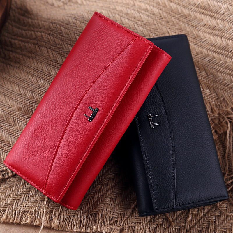 Ladies real leather wallet Ladies baotou layer cowhide long purse classic handbag Chinese red bag wallet