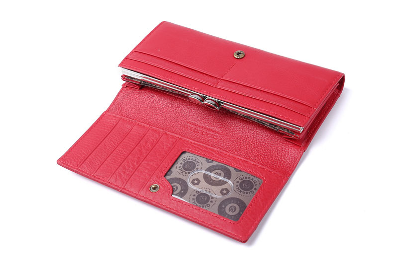 Ladies real leather wallet Ladies baotou layer cowhide long purse classic handbag Chinese red bag wallet