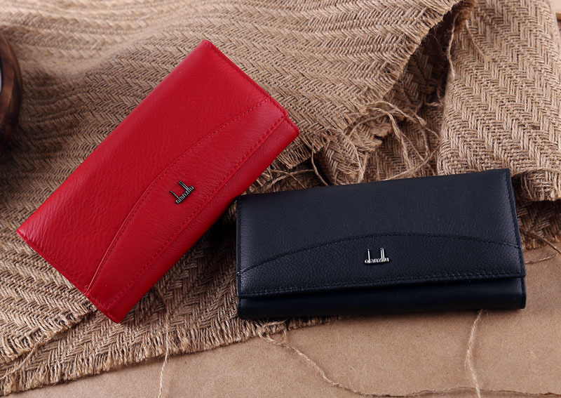 Ladies real leather wallet Ladies baotou layer cowhide long purse classic handbag Chinese red bag wallet