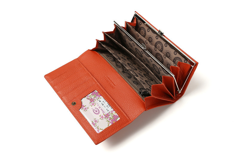 Ladies real leather wallet Ladies baotou layer cowhide long purse classic handbag Chinese red bag wallet