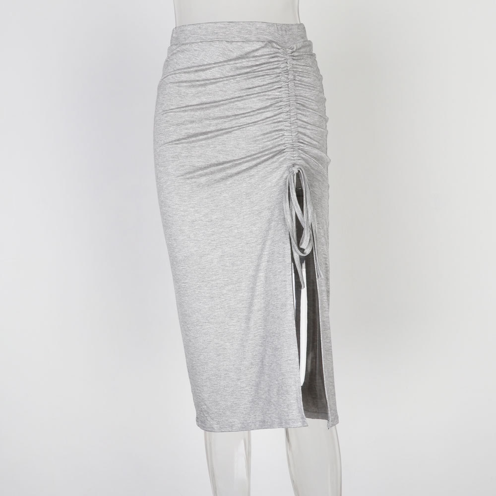 Summer 2020, Aliexpress sells high-waisted, split drawstring bag, hip sheath, middle-length skirts in stock