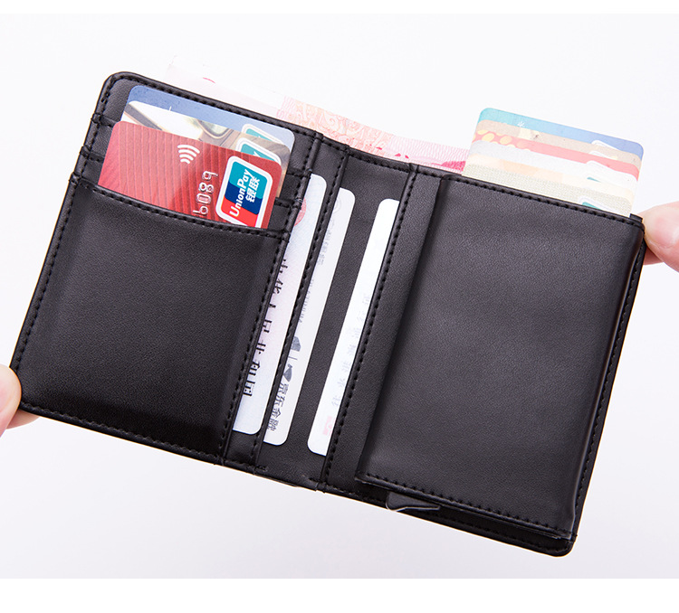 Supply men's multi-function real pickup bag coon leather short wallet RFID shield card clip aluminum alloy card bag Supply men's multi-function real pickup bag coon leather short wallet RFID shield card clip aluminum alloy card bag