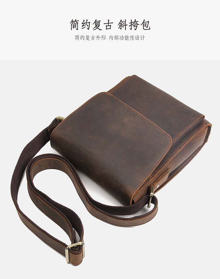 Jiameida New Men's Real-Leather Bag Retro Crazy Horse Leather Men's Shoulder Bag European and American Fashion Cattlehide Leather Crossbody Bag 7055