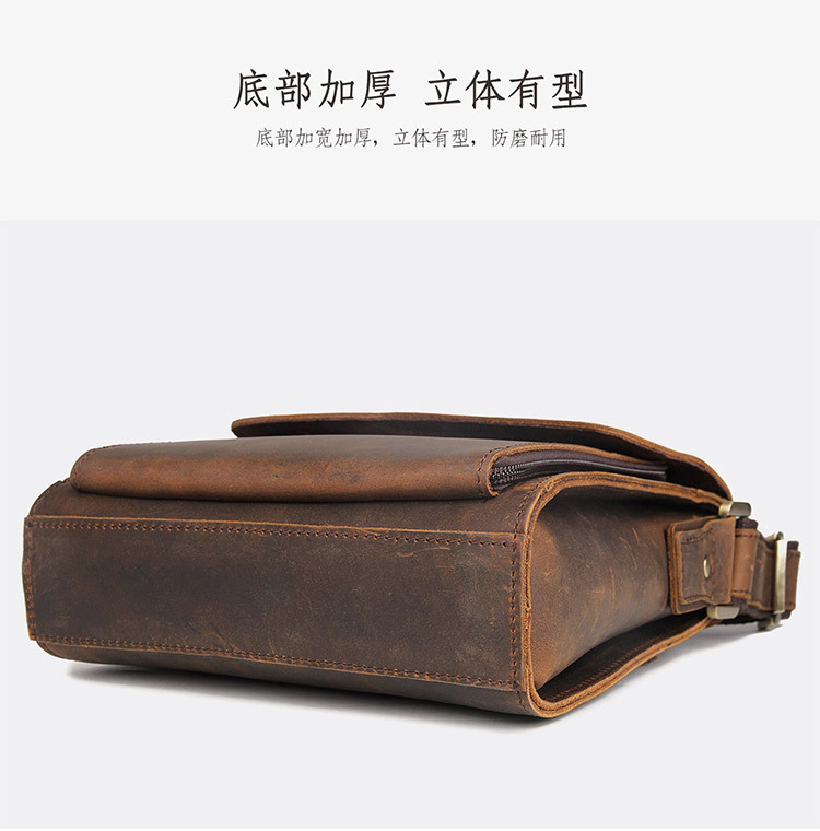 Jiameida New Men's Real-Leather Bag Retro Crazy Horse Leather Men's Shoulder Bag European and American Fashion Cattlehide Leather Crossbody Bag 7055