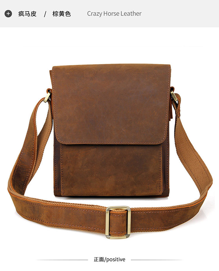 Jiameida New Men's Real-Leather Bag Retro Crazy Horse Leather Men's Shoulder Bag European and American Fashion Cattlehide Leather Crossbody Bag 7055