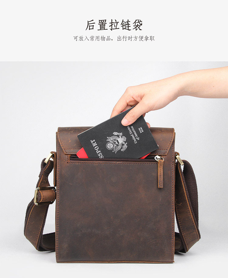 Jiameida New Men's Real-Leather Bag Retro Crazy Horse Leather Men's Shoulder Bag European and American Fashion Cattlehide Leather Crossbody Bag 7055