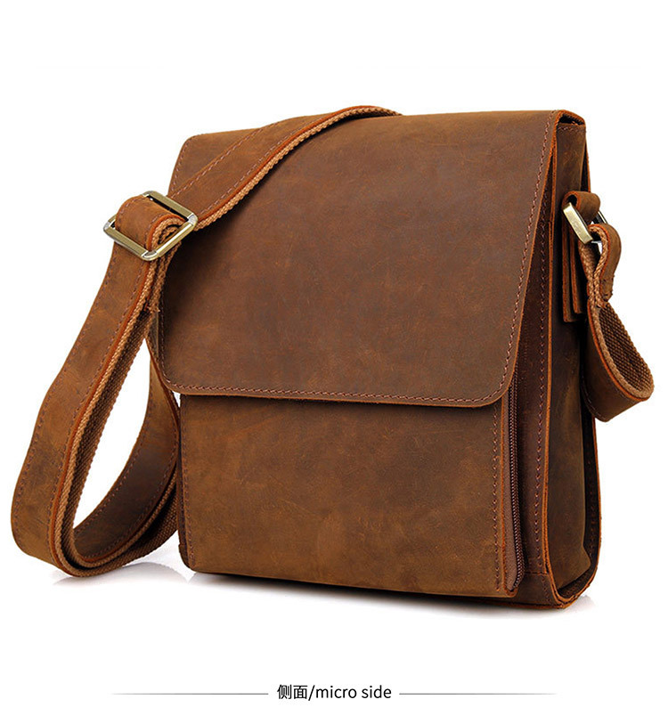 Jiameida New Men's Real-Leather Bag Retro Crazy Horse Leather Men's Shoulder Bag European and American Fashion Cattlehide Leather Crossbody Bag 7055