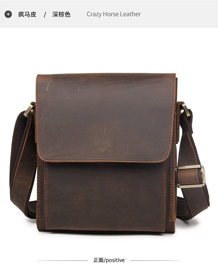 Jiameida New Men's Real-Leather Bag Retro Crazy Horse Leather Men's Shoulder Bag European and American Fashion Cattlehide Leather Crossbody Bag 7055