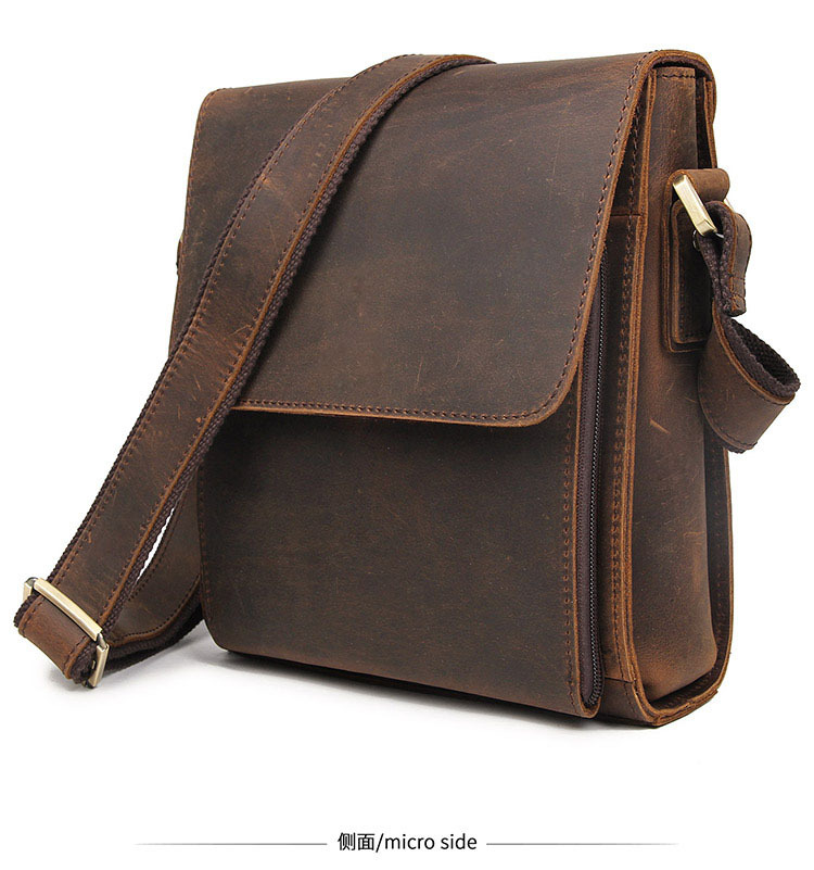 Jiameida New Men's Real-Leather Bag Retro Crazy Horse Leather Men's Shoulder Bag European and American Fashion Cattlehide Leather Crossbody Bag 7055