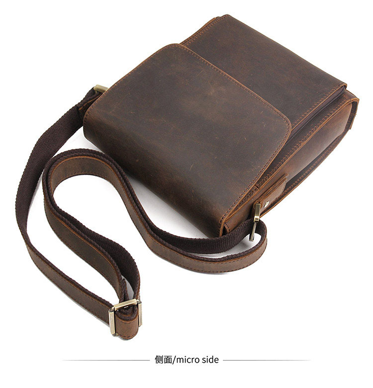 Jiameida New Men's Real-Leather Bag Retro Crazy Horse Leather Men's Shoulder Bag European and American Fashion Cattlehide Leather Crossbody Bag 7055