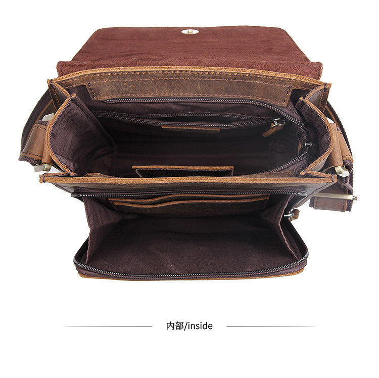 Jiameida New Men's Real-Leather Bag Retro Crazy Horse Leather Men's Shoulder Bag European and American Fashion Cattlehide Leather Crossbody Bag 7055