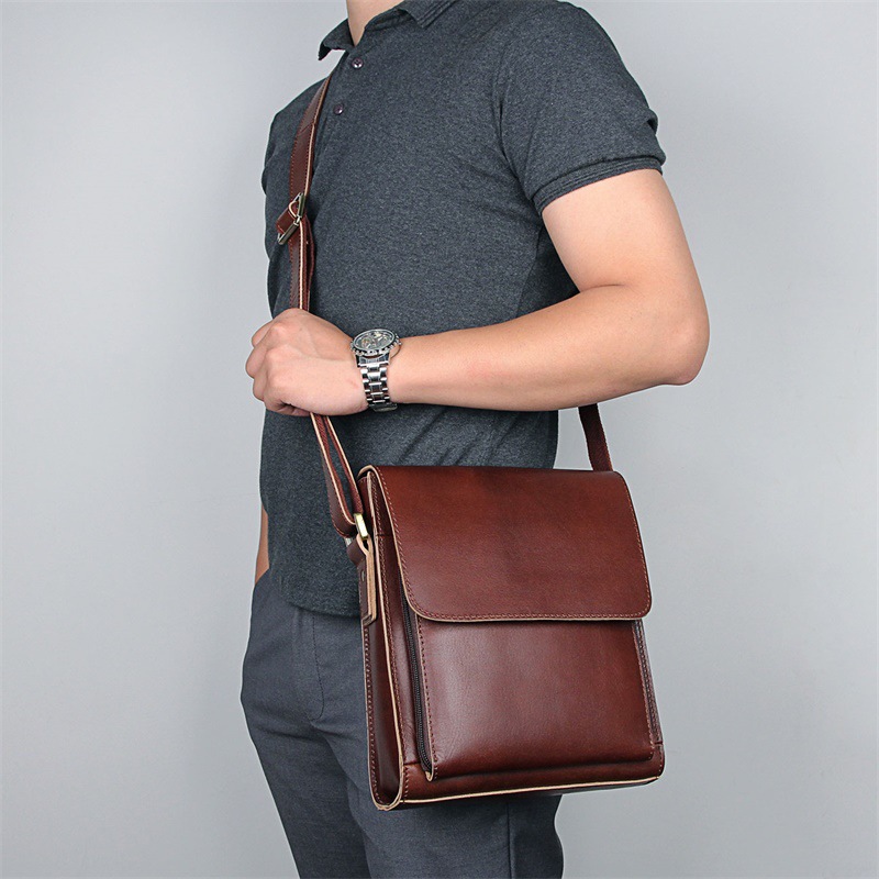 Jiameida New Men's Real-Leather Bag Retro Crazy Horse Leather Men's Shoulder Bag European and American Fashion Cattlehide Leather Crossbody Bag 7055