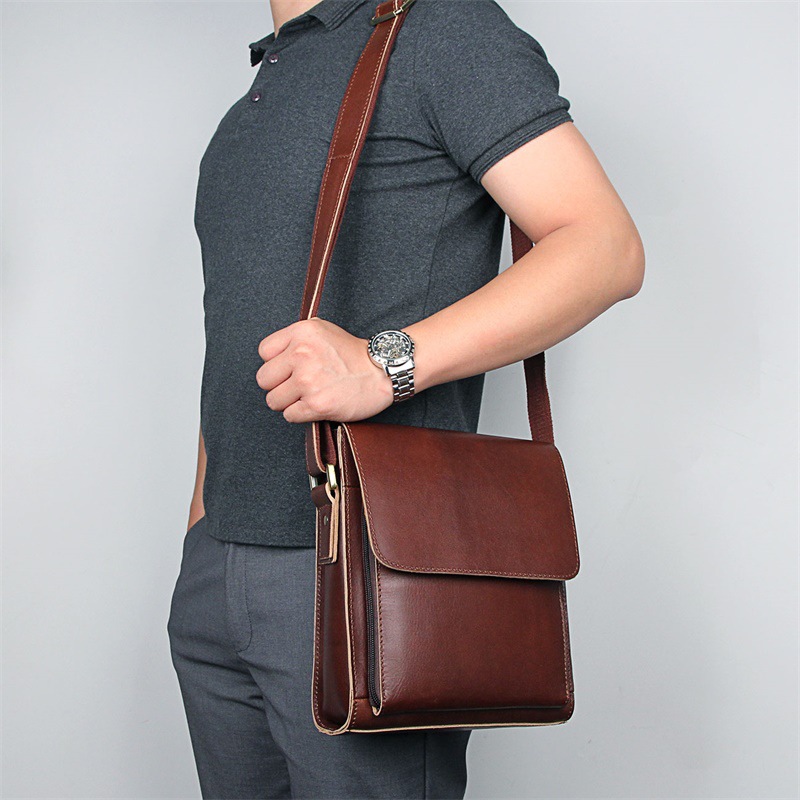 Jiameida New Men's Real-Leather Bag Retro Crazy Horse Leather Men's Shoulder Bag European and American Fashion Cattlehide Leather Crossbody Bag 7055