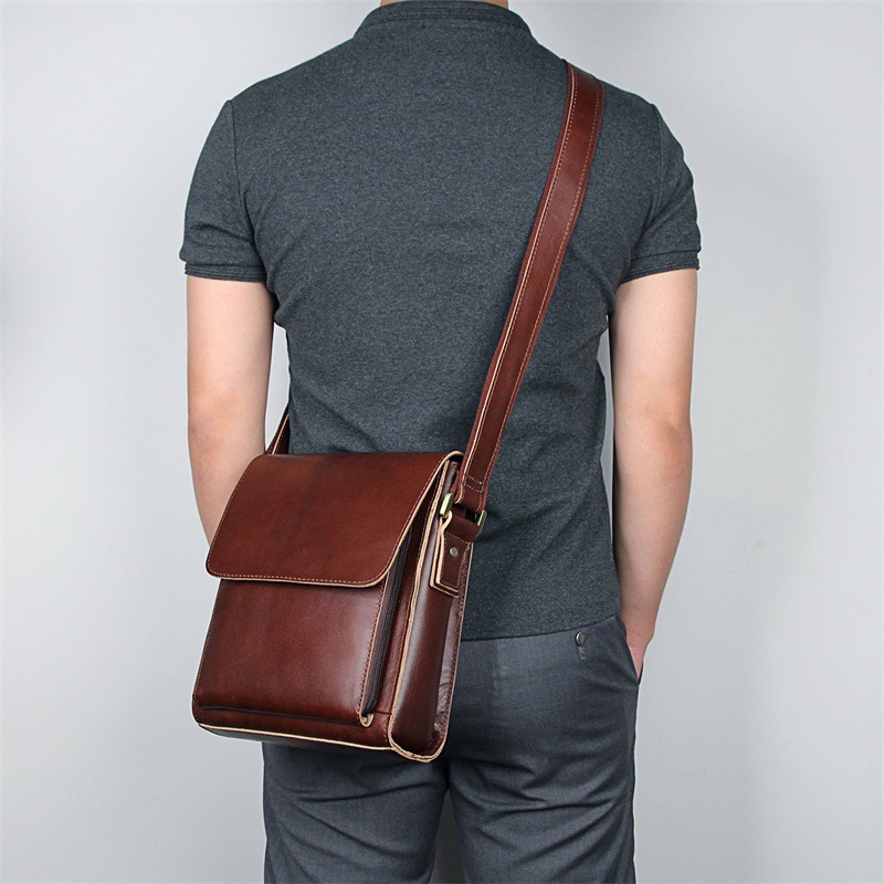 Jiameida New Men's Real-Leather Bag Retro Crazy Horse Leather Men's Shoulder Bag European and American Fashion Cattlehide Leather Crossbody Bag 7055