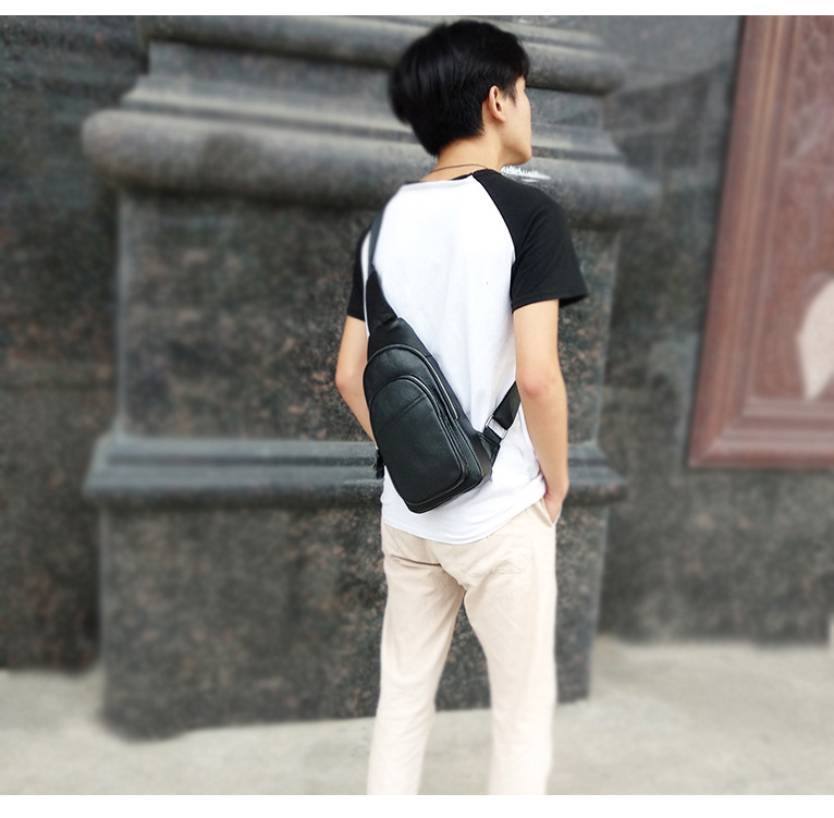 Genuine Leather Chest Bag Men's First Layer Cowhide Korean Style Men's Real-Leather Bag Crossbody Bag Casual Shoulder Crossbody Sports Shoulder Bag Genuine Leather Chest Bag Men's First Layer Cowhide Korean Style Men's Real-Leather Bag Crossbody Bag Casual Shoulder Crossbody Sports Shoulder Bag