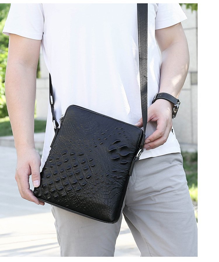 Men's Real-Leather Bag Shoulder Bag Casual Men's Small Shoulder Bag First Layer Cowhide Crocodile Pattern Crossbody Bag Briefcase for Men