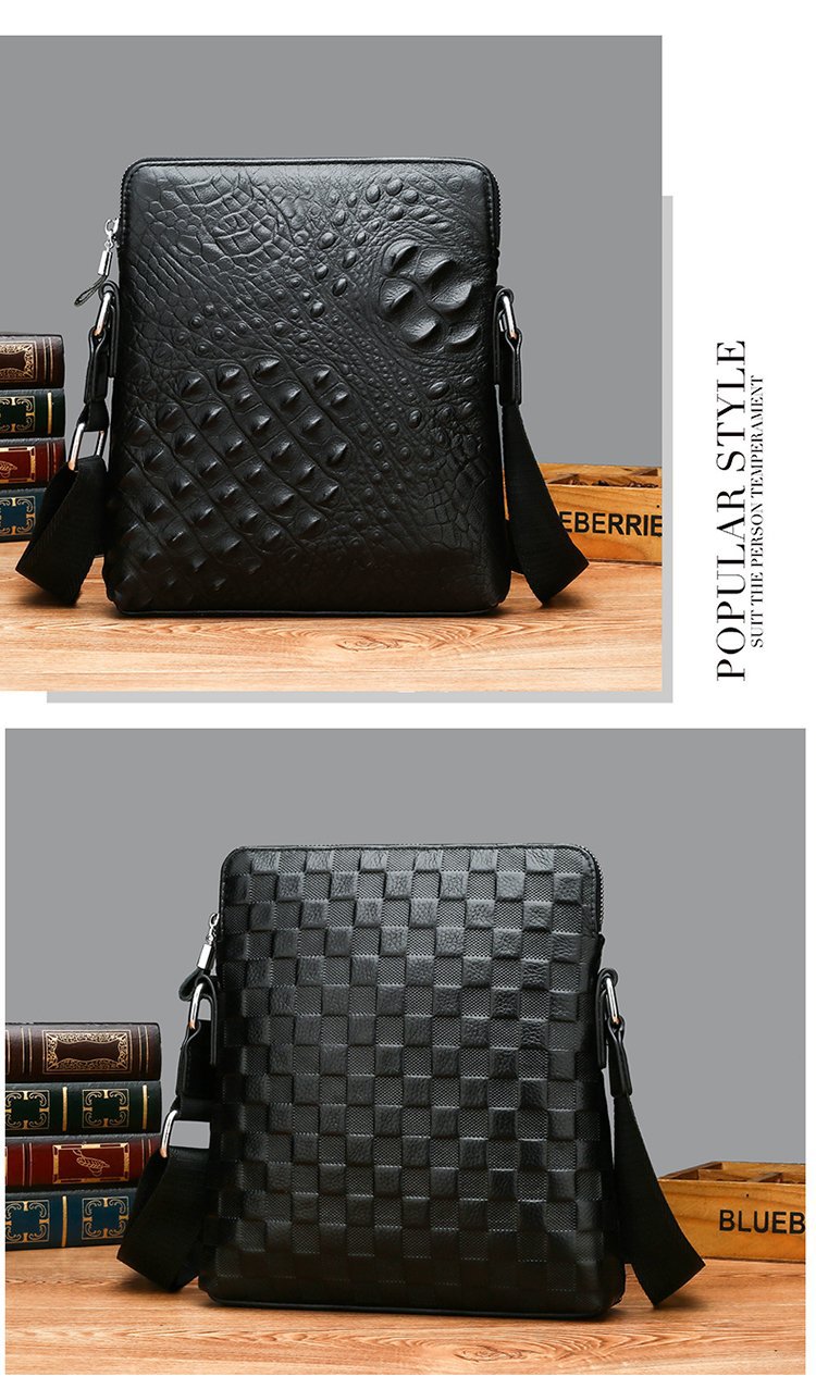 Men's Real-Leather Bag Shoulder Bag Casual Men's Small Shoulder Bag First Layer Cowhide Crocodile Pattern Crossbody Bag Briefcase for Men