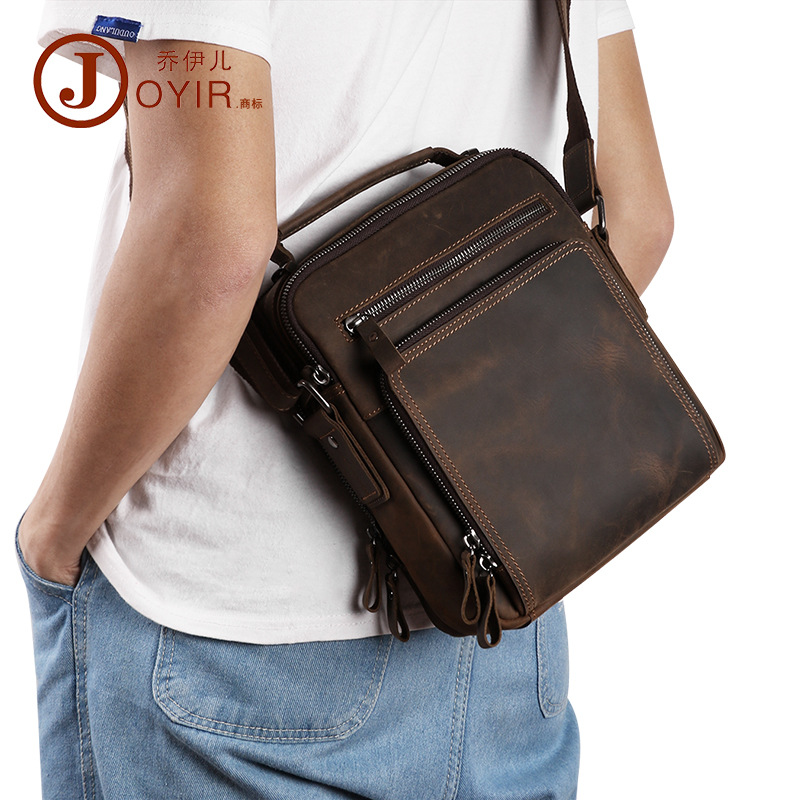 Shoulder Bag Men&#039;s Leather Bag Crazy Horse Leather Crossbody Bag Casual Retro Mass Men&#039;s Real-Leather Bag Cross-Border New