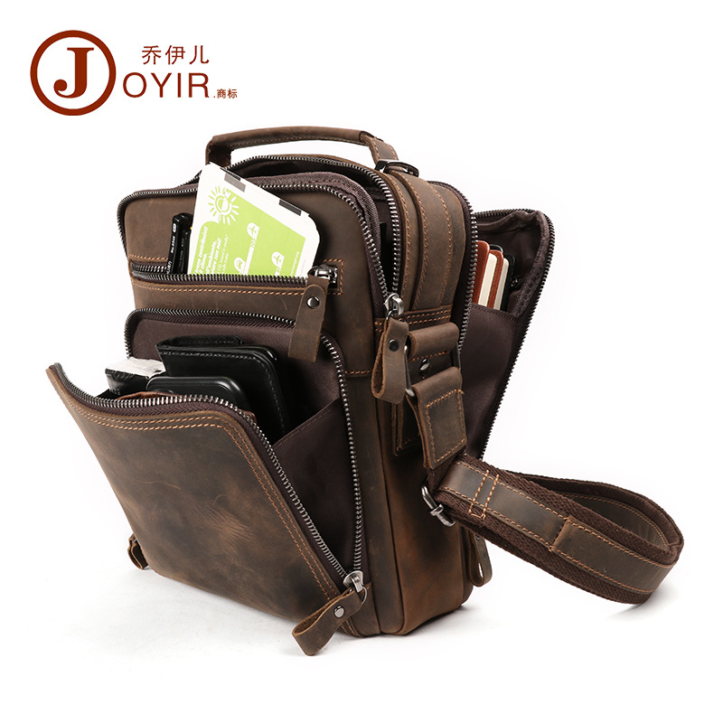 Shoulder Bag Men&#039;s Leather Bag Crazy Horse Leather Crossbody Bag Casual Retro Mass Men&#039;s Real-Leather Bag Cross-Border New