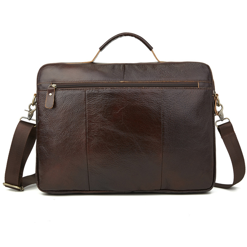Foreign Trade Men&#039;s Real-Leather Bag Handbag Multi-Layer Zipper Men&#039;s Briefcase Oil Wax Leather Shoulder Messenger Bag Cross-Border Exclusive