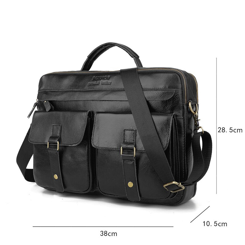 Foreign Trade Men's Real-Leather Bag Handbag Multi-Layer Zipper Men's Briefcase Oil Wax Leather Shoulder Messenger Bag Cross-Border Exclusive