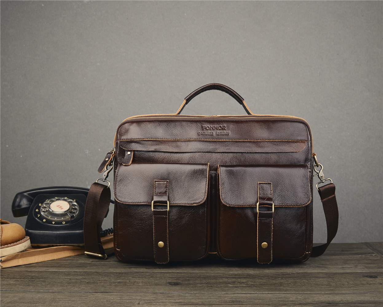 Foreign Trade Men's Real-Leather Bag Handbag Multi-Layer Zipper Men's Briefcase Oil Wax Leather Shoulder Messenger Bag Cross-Border Exclusive