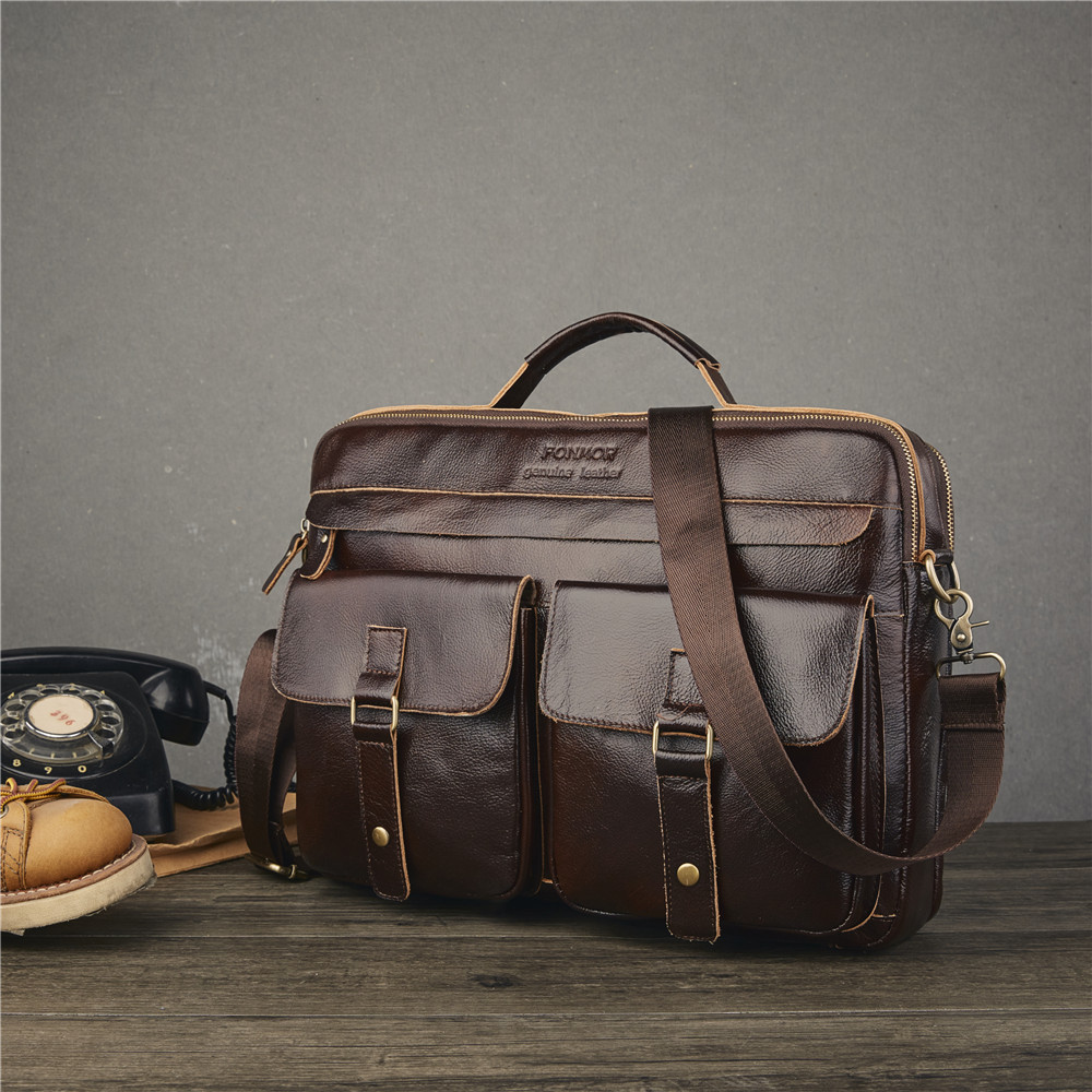 Foreign Trade Men's Real-Leather Bag Handbag Multi-Layer Zipper Men's Briefcase Oil Wax Leather Shoulder Messenger Bag Cross-Border Exclusive