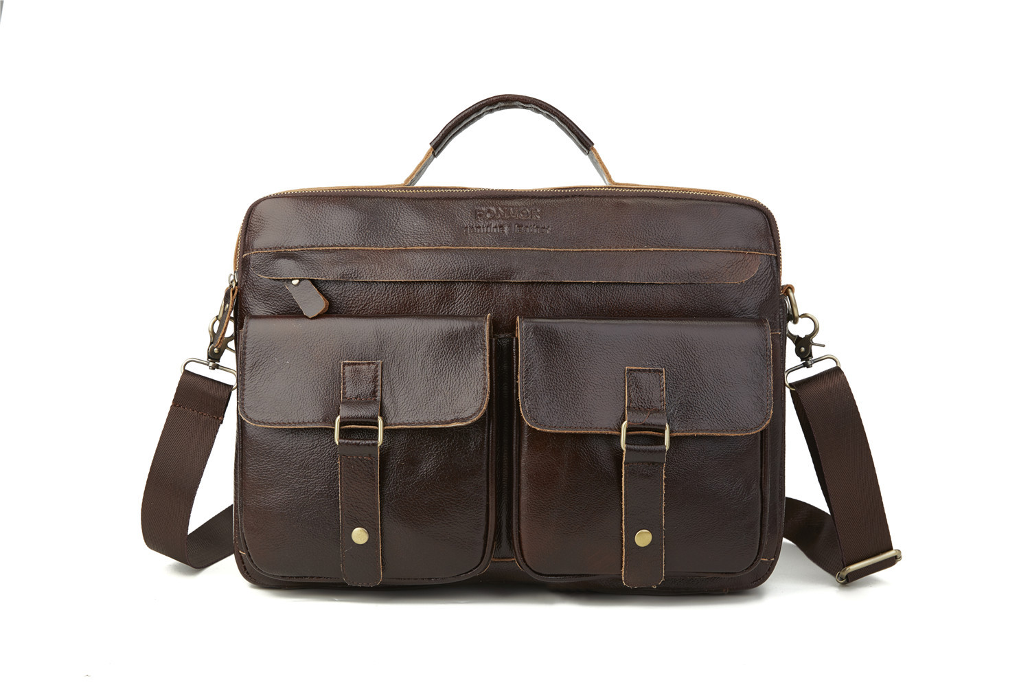 Foreign Trade Men's Real-Leather Bag Handbag Multi-Layer Zipper Men's Briefcase Oil Wax Leather Shoulder Messenger Bag Cross-Border Exclusive