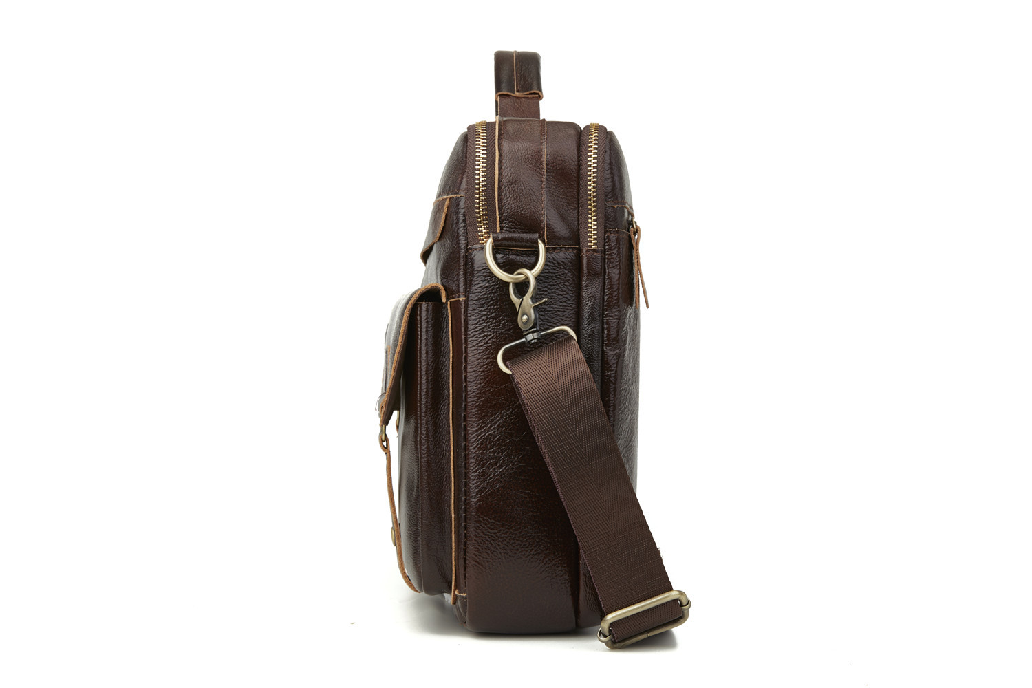 Foreign Trade Men's Real-Leather Bag Handbag Multi-Layer Zipper Men's Briefcase Oil Wax Leather Shoulder Messenger Bag Cross-Border Exclusive