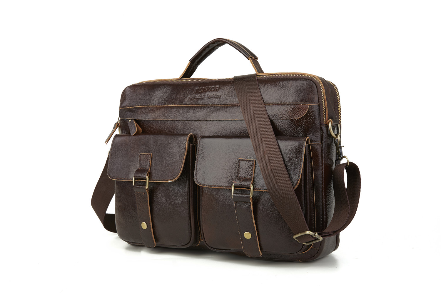 Foreign Trade Men's Real-Leather Bag Handbag Multi-Layer Zipper Men's Briefcase Oil Wax Leather Shoulder Messenger Bag Cross-Border Exclusive