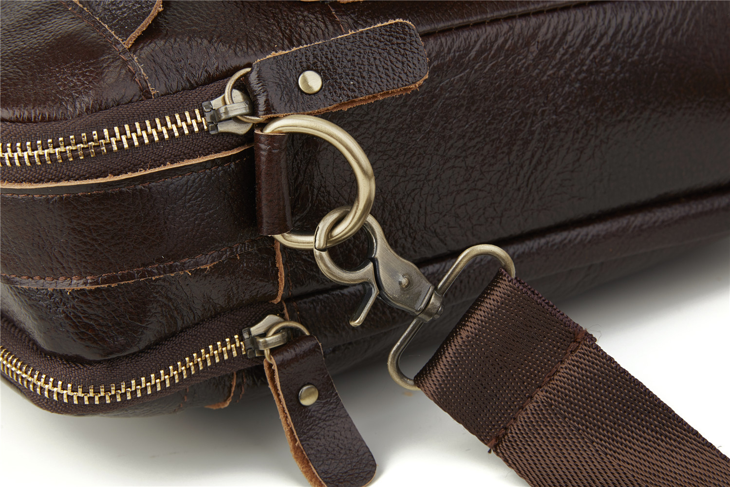 Foreign Trade Men's Real-Leather Bag Handbag Multi-Layer Zipper Men's Briefcase Oil Wax Leather Shoulder Messenger Bag Cross-Border Exclusive