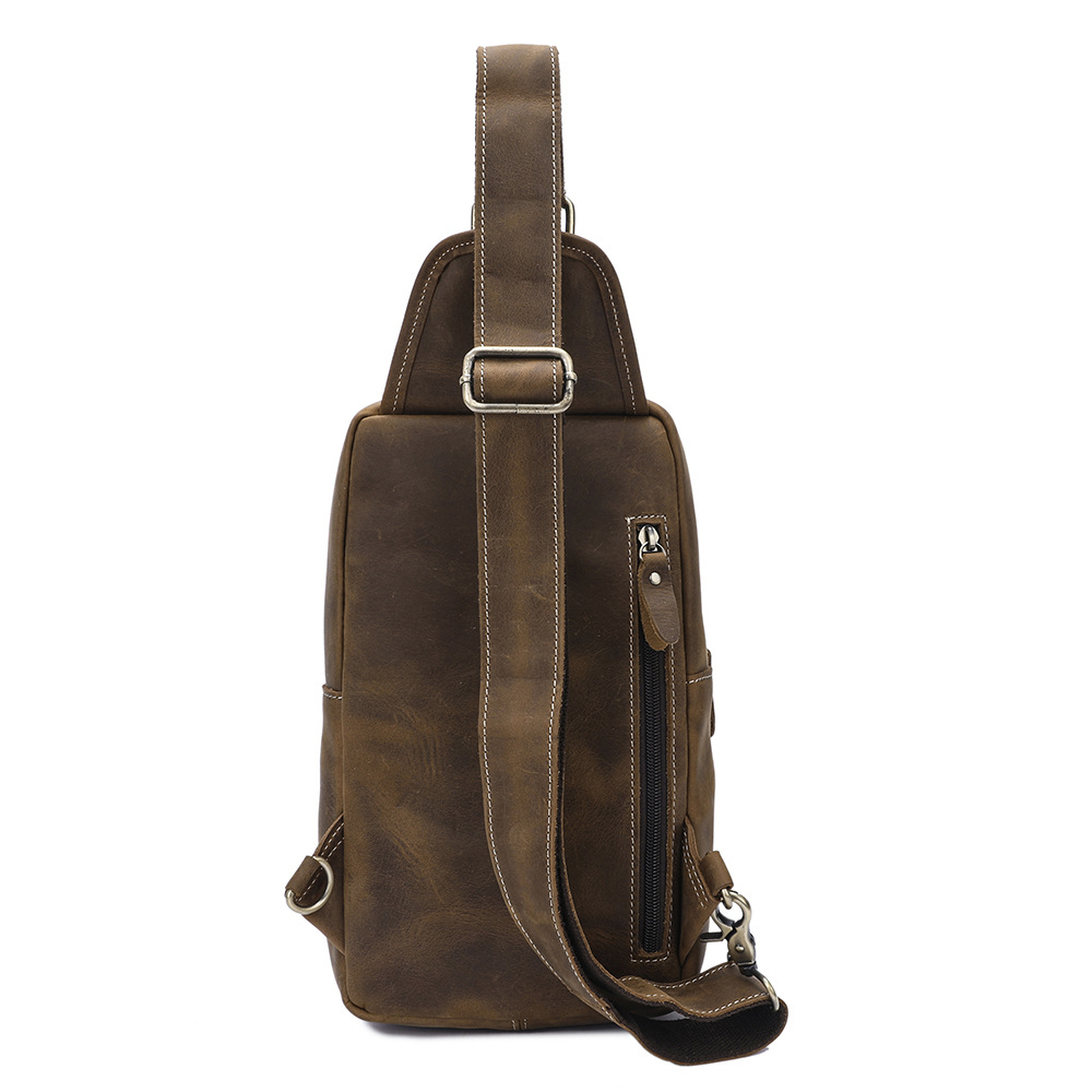 Factory Direct Sales Men&#039;s Real-Leather Bag Retro Crazy Horse Leather Chest Bag Crossbody Bag First Layer Cowhide Casual Fashion Cross Backpack