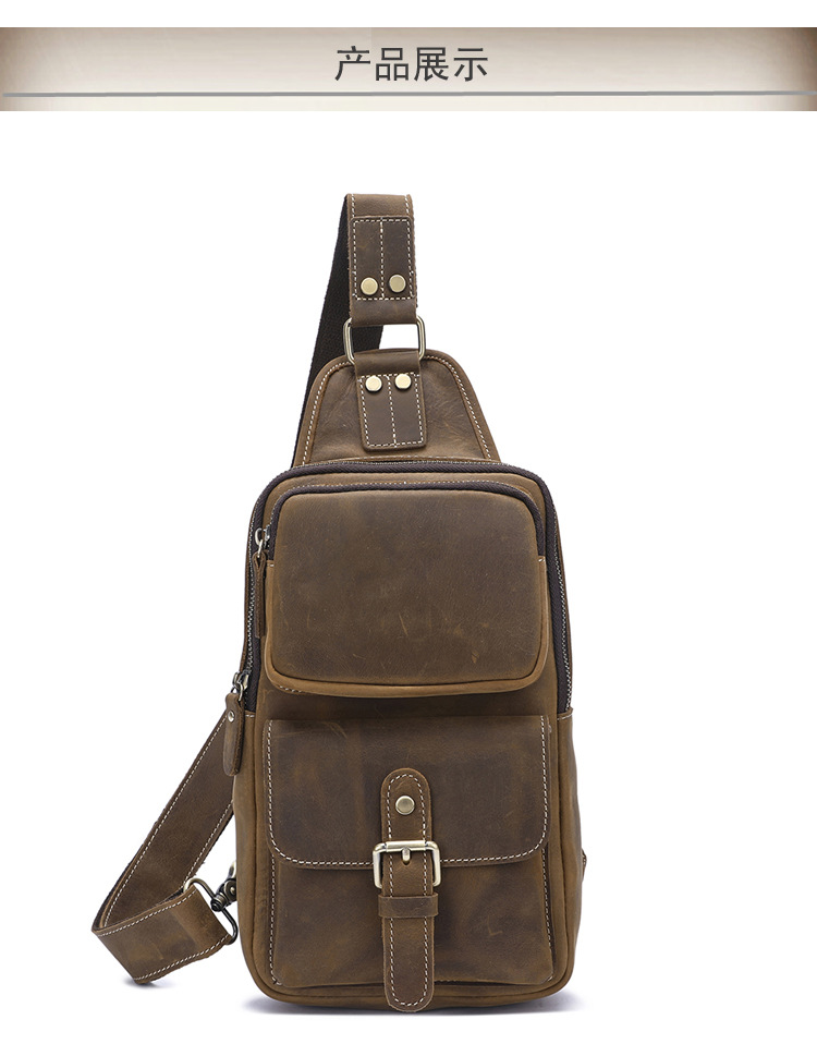 Factory Direct Sales Men's Real-Leather Bag Retro Crazy Horse Leather Chest Bag Crossbody Bag First Layer Cowhide Casual Fashion Cross Backpack