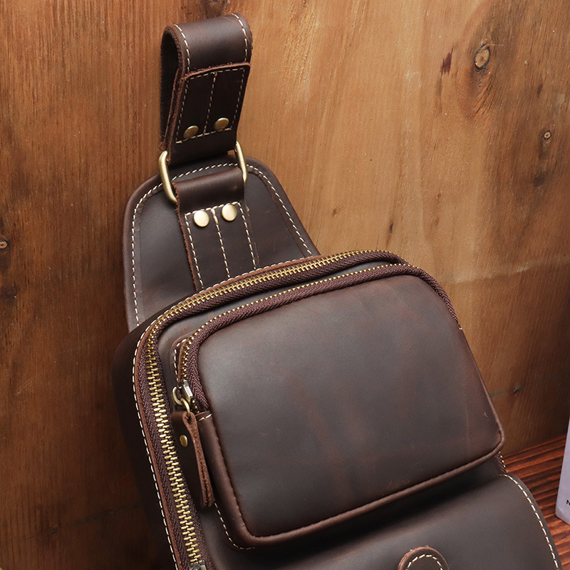Factory Direct Sales Men's Real-Leather Bag Retro Crazy Horse Leather Chest Bag Crossbody Bag First Layer Cowhide Casual Fashion Cross Backpack