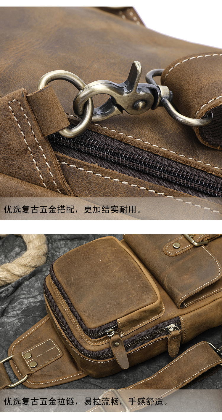 Factory Direct Sales Men's Real-Leather Bag Retro Crazy Horse Leather Chest Bag Crossbody Bag First Layer Cowhide Casual Fashion Cross Backpack