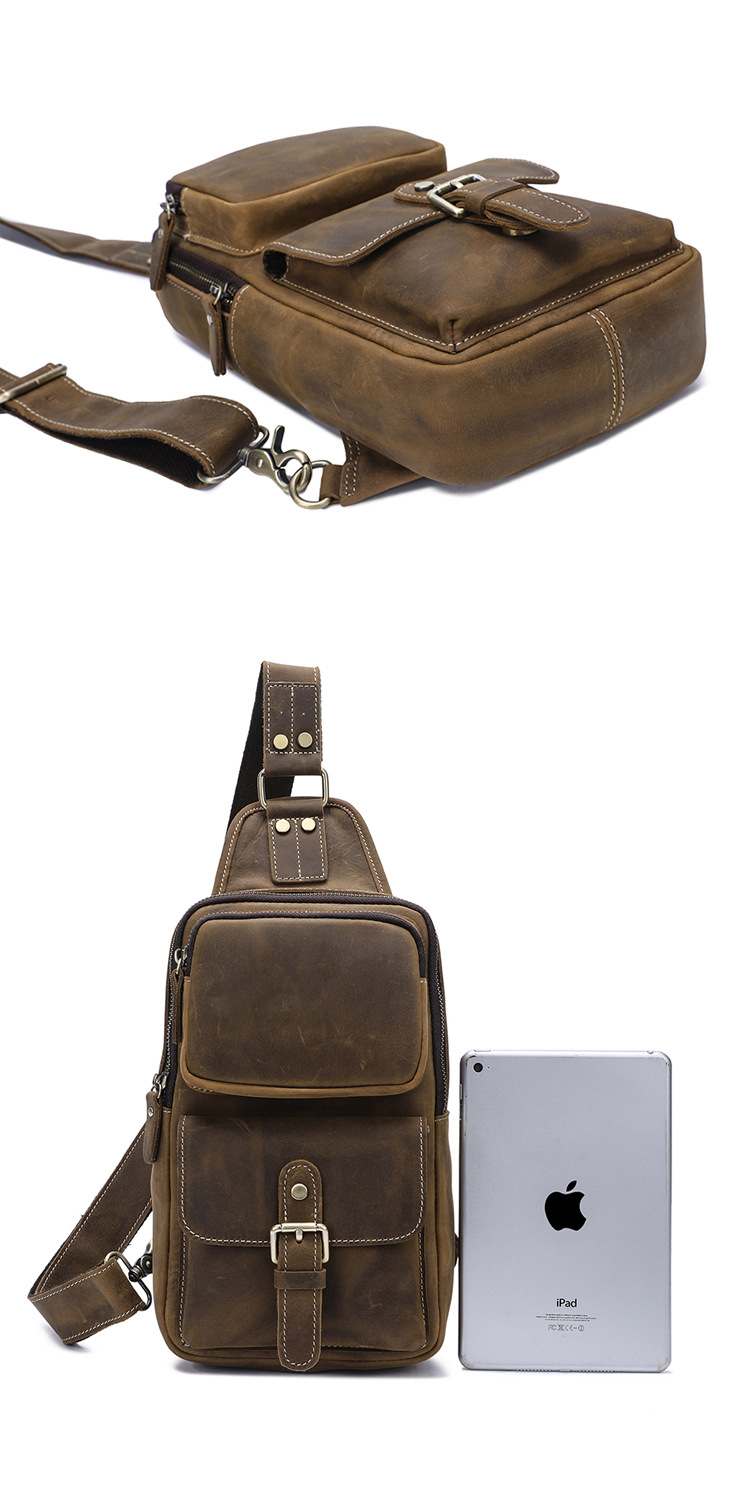 Factory Direct Sales Men's Real-Leather Bag Retro Crazy Horse Leather Chest Bag Crossbody Bag First Layer Cowhide Casual Fashion Cross Backpack