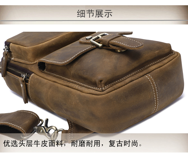Factory Direct Sales Men's Real-Leather Bag Retro Crazy Horse Leather Chest Bag Crossbody Bag First Layer Cowhide Casual Fashion Cross Backpack