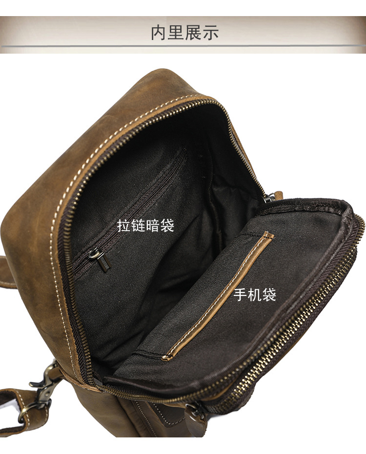 Factory Direct Sales Men's Real-Leather Bag Retro Crazy Horse Leather Chest Bag Crossbody Bag First Layer Cowhide Casual Fashion Cross Backpack