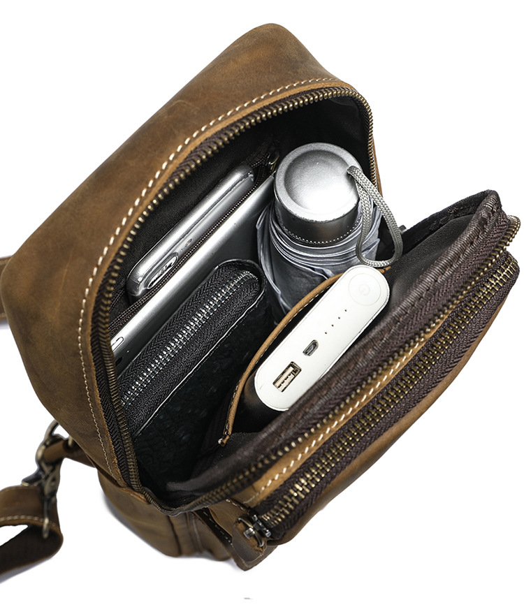 Factory Direct Sales Men's Real-Leather Bag Retro Crazy Horse Leather Chest Bag Crossbody Bag First Layer Cowhide Casual Fashion Cross Backpack