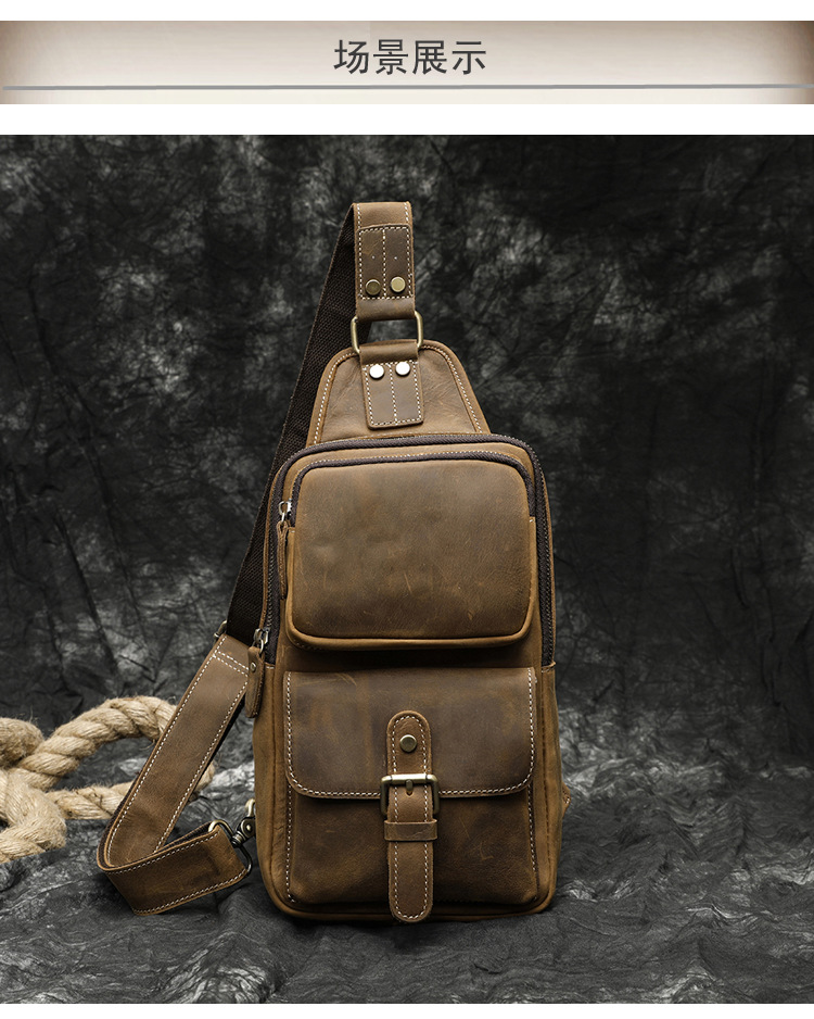 Factory Direct Sales Men's Real-Leather Bag Retro Crazy Horse Leather Chest Bag Crossbody Bag First Layer Cowhide Casual Fashion Cross Backpack