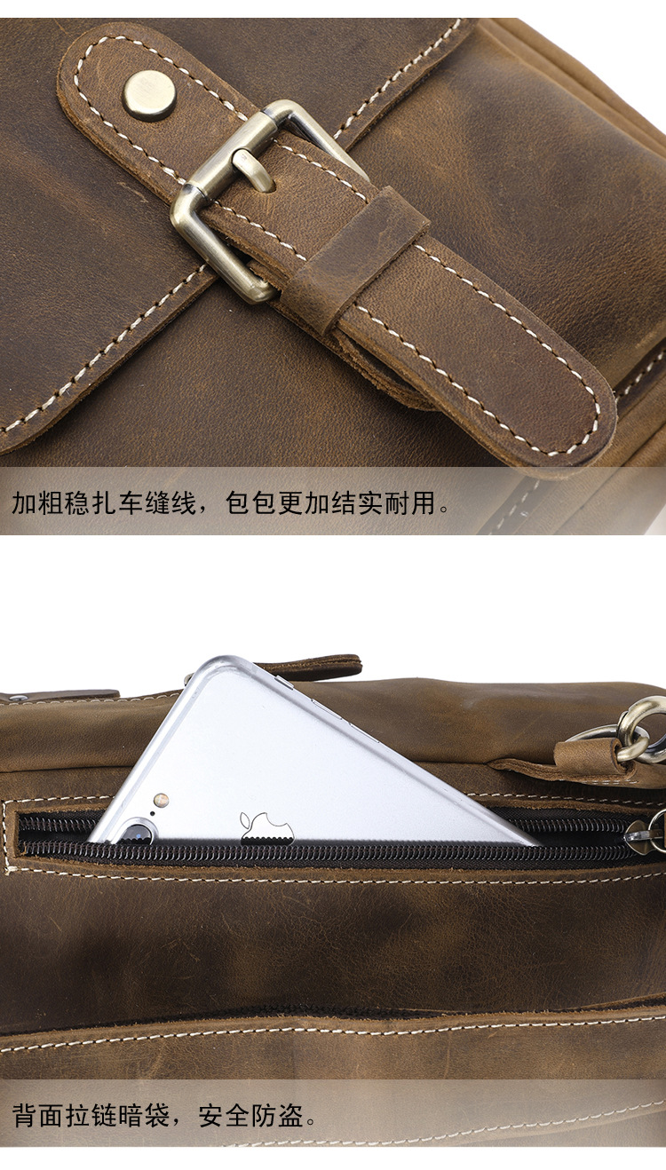 Factory Direct Sales Men's Real-Leather Bag Retro Crazy Horse Leather Chest Bag Crossbody Bag First Layer Cowhide Casual Fashion Cross Backpack