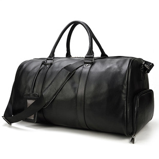 Men's Real-Leather Traveling Bag Black Gym Bag with Shoe Position Cylinder Handbag Top Layer Cowhide Messenger Bag Bucket Bag Men's Real-Leather Traveling Bag Black Gym Bag with Shoe Position Cylinder Handbag Top Layer Cowhide Messenger Bag Bucket Bag