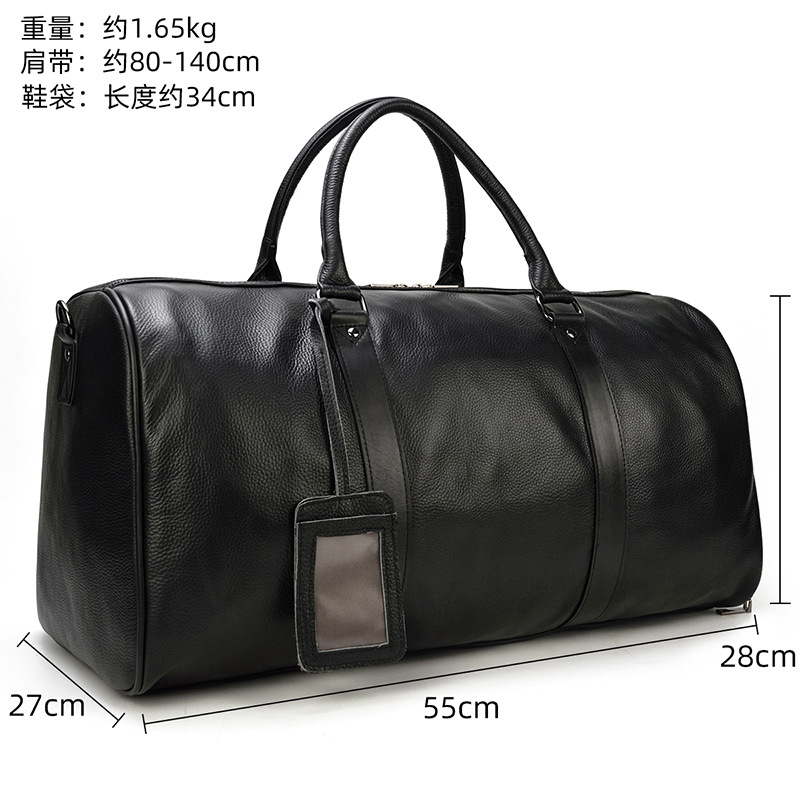 Men's Real-Leather Traveling Bag Black Gym Bag with Shoe Position Cylinder Handbag Top Layer Cowhide Messenger Bag Bucket Bag Men's Real-Leather Traveling Bag Black Gym Bag with Shoe Position Cylinder Handbag Top Layer Cowhide Messenger Bag Bucket Bag